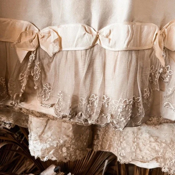 Antique 1830's Silk :Couture Wedding Gown Double Puff Sleeve Corset Bodice XXS - Picture 9 of 12